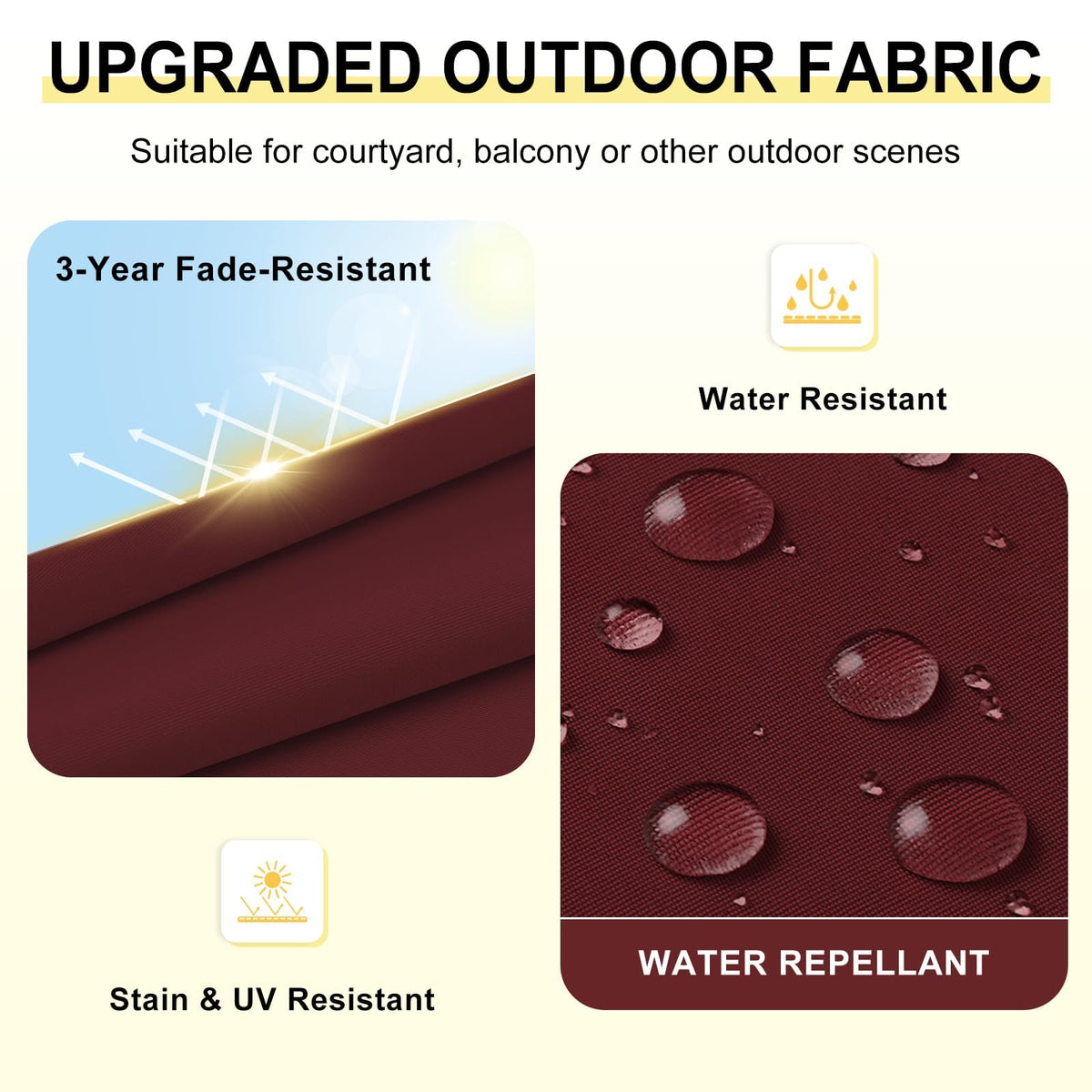 downluxe fabric-detail water-resistant burgundy cushions support outdoor spill cleanup