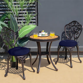 Downluxe navy cushion suitable for indoor or outdoor use with simple care.