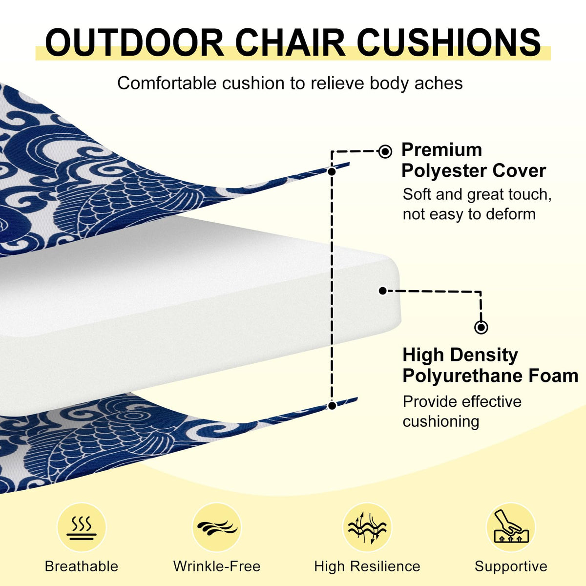 Downluxe blue fabric closeup highlights water-resistant, durable material for outdoor use.