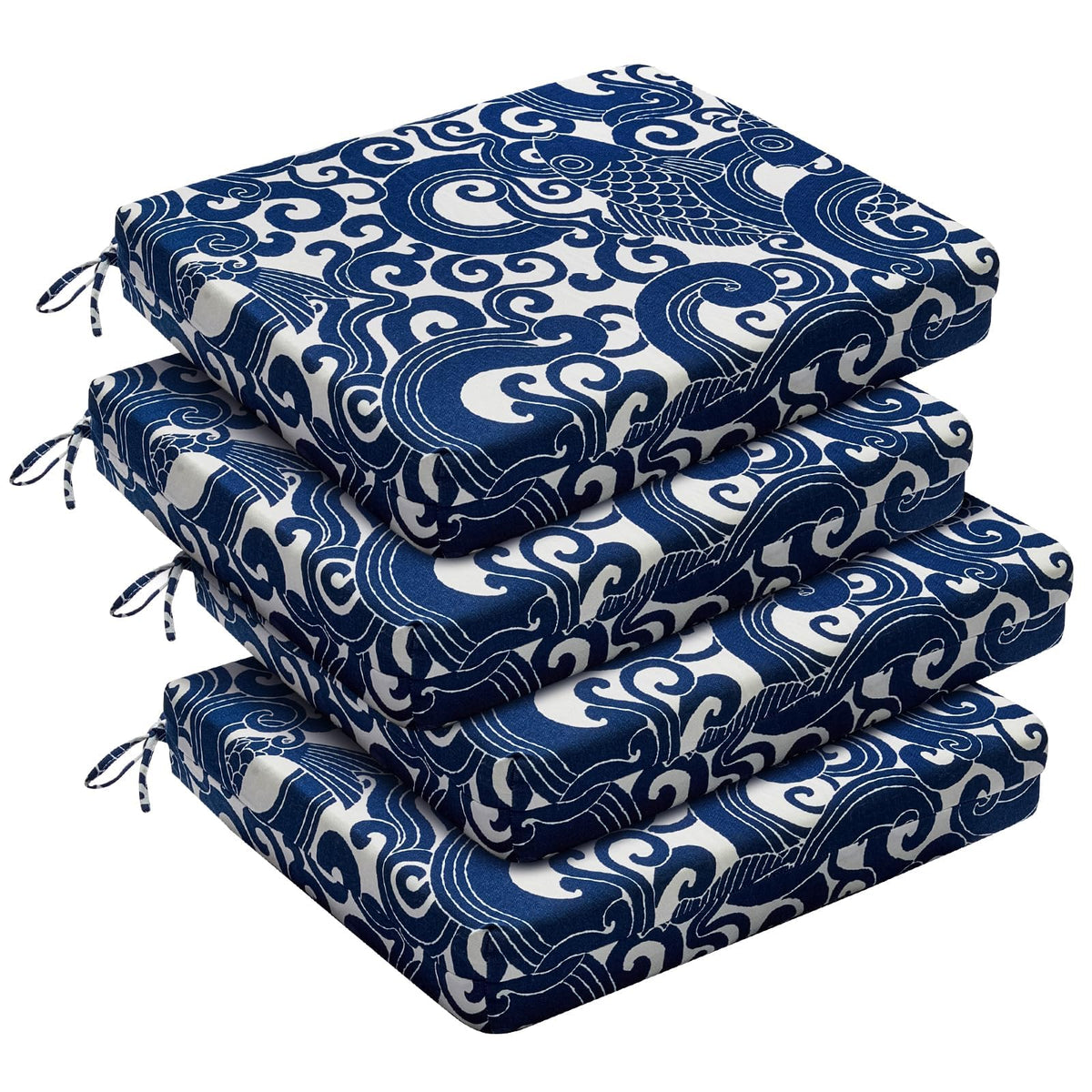 Downluxe outdoor chair cushions in blue, front view, add stylish comfort to patio seating.