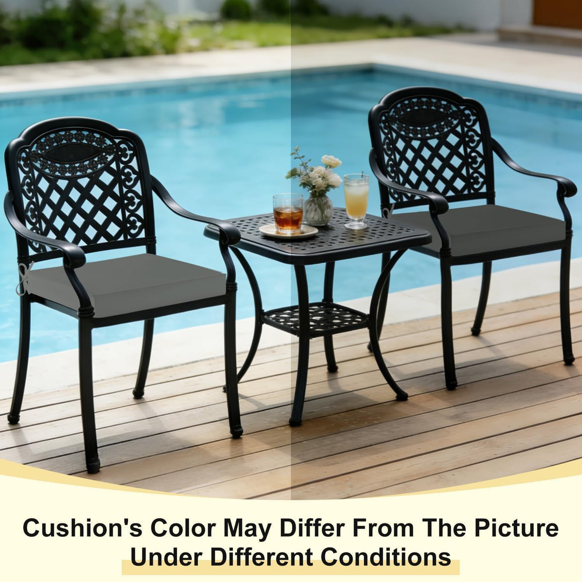 Dark grey Downluxe cushions complementing outdoor decor