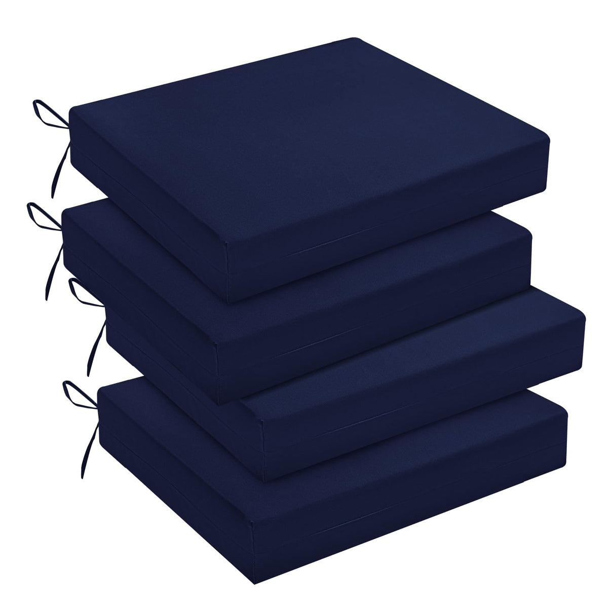 Downluxe navy outdoor chair cushions on chair showing secure fit and comfort.