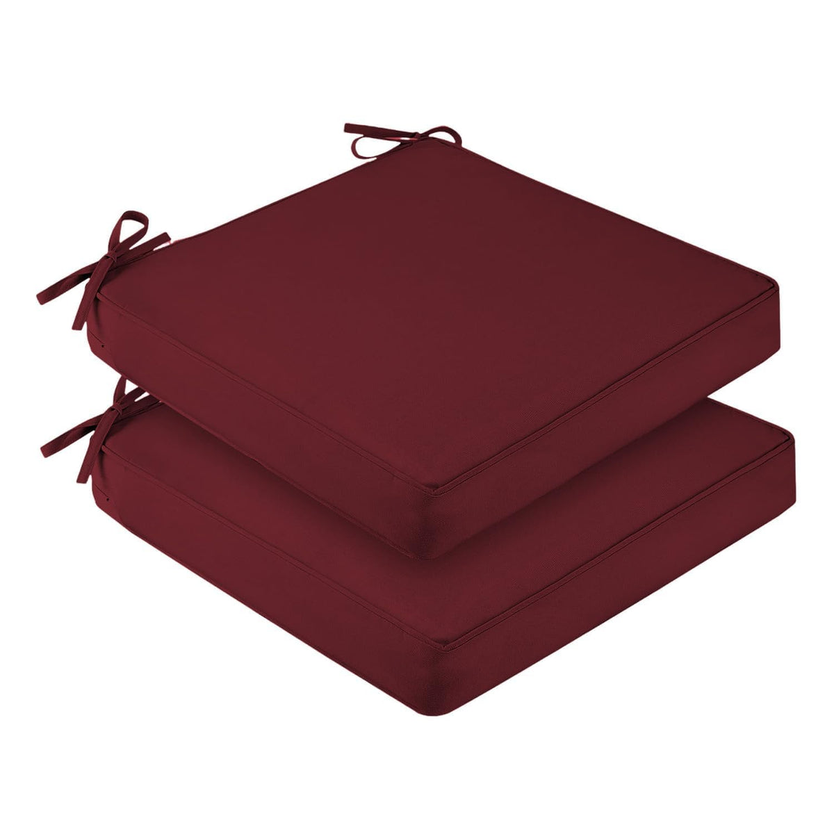 Downluxe outdoor cushion top view shows a square 19x19 inch fit for chairs