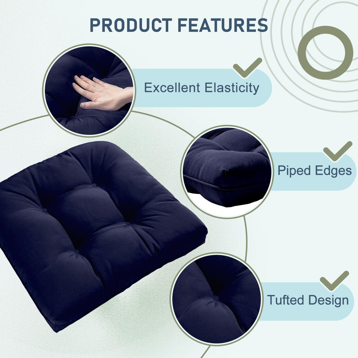 downluxe outdoor cushions navy foam-fill cross-section hint illustrating balanced support and comfort