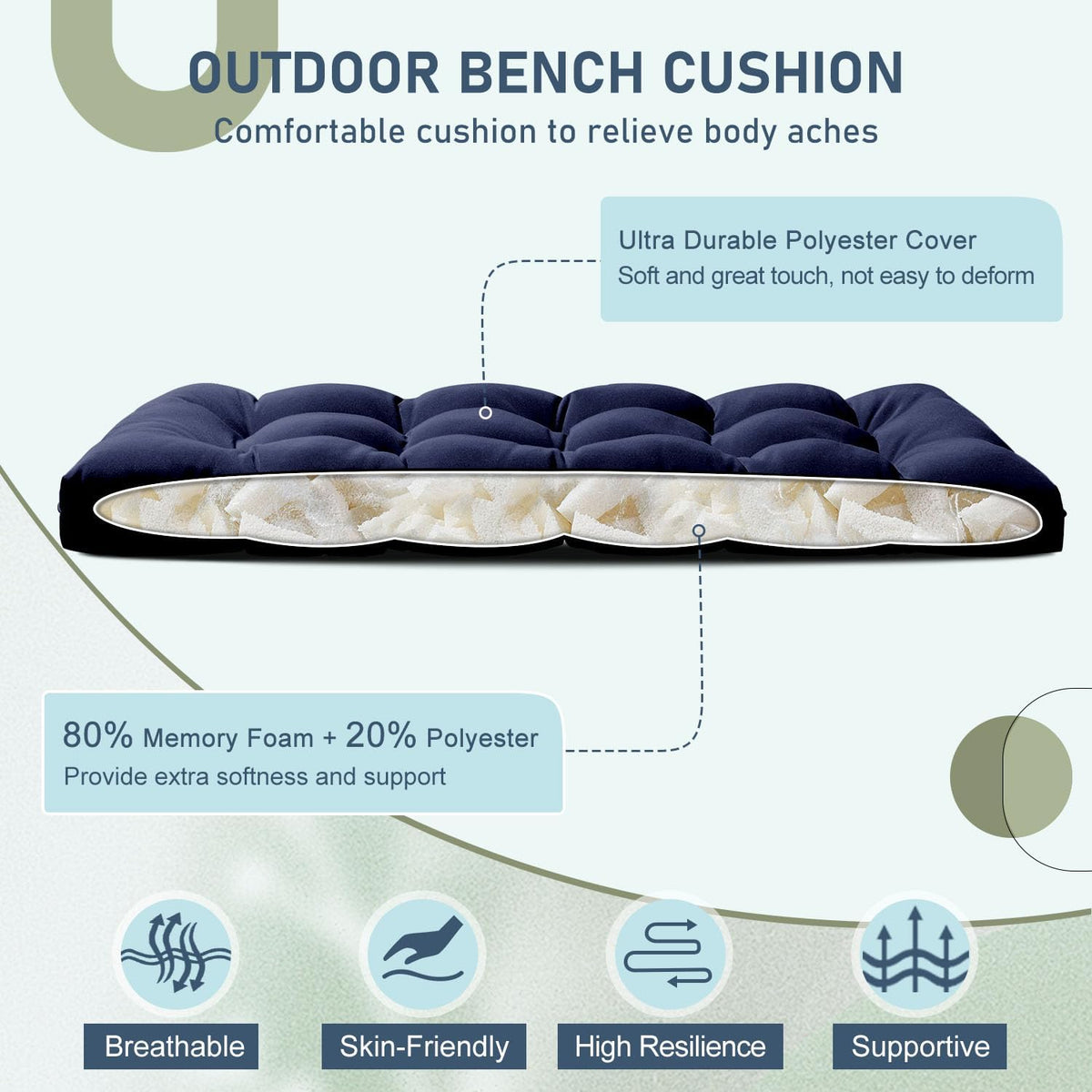 Downluxe outdoor swing cushion tufted navy enhances porch lounging with soft, supportive seating.