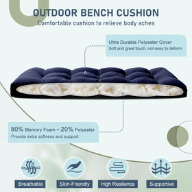 Downluxe outdoor swing cushion tufted navy enhances porch lounging with soft, supportive seating.
