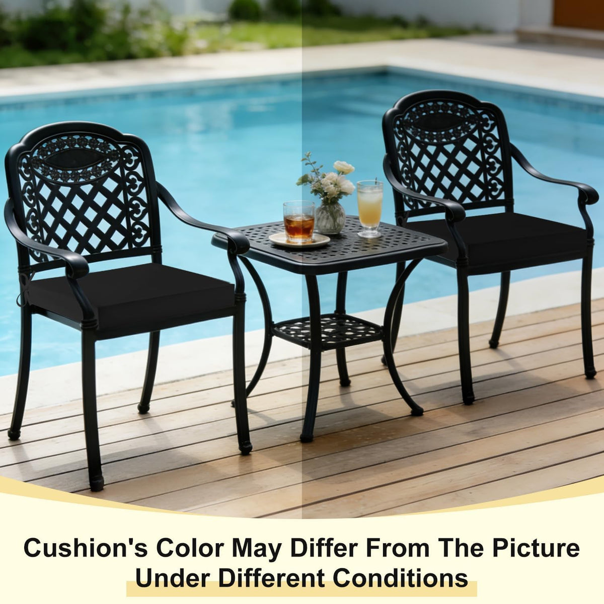 Downluxe 2-pack cushions fit most standard patio chairs and add style