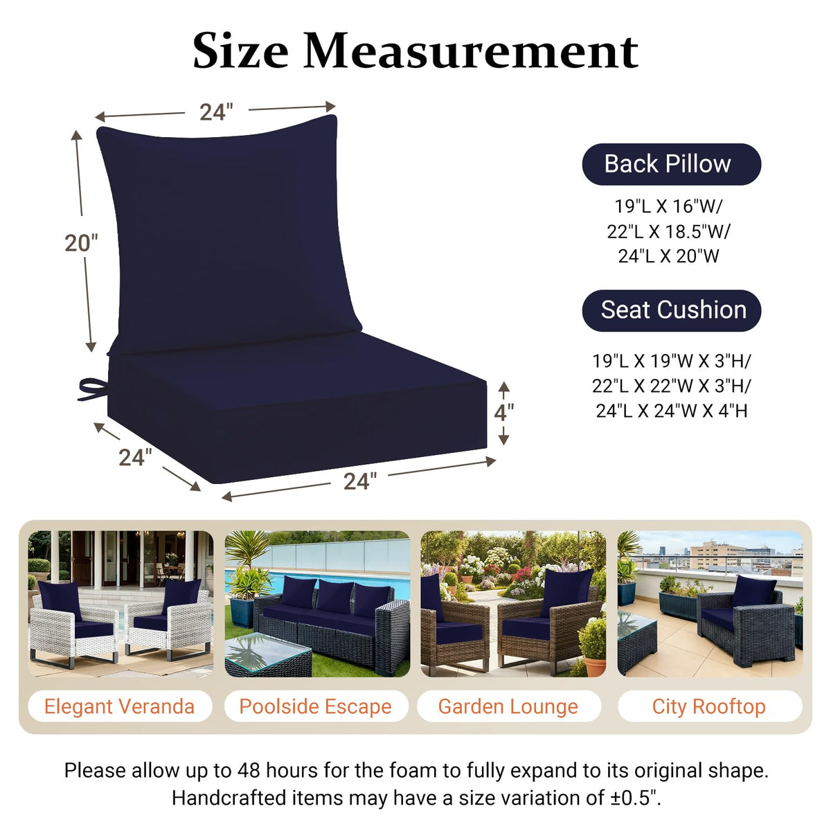 Downluxe side handle simplifies carrying outdoor cushions