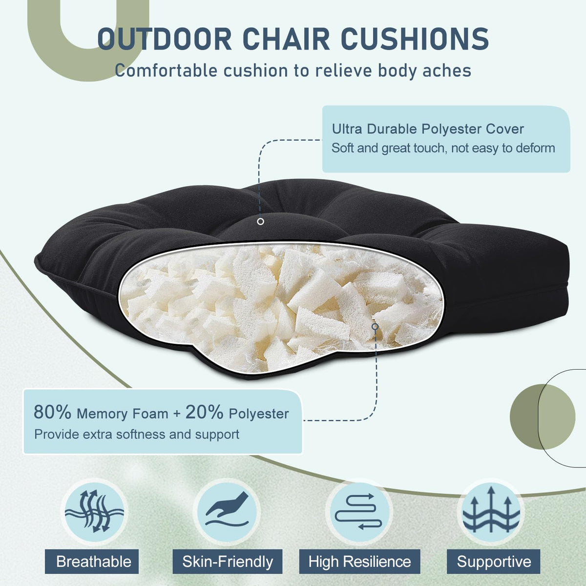 Downluxe tufted outdoor cushions add stylish decor while staying in place.