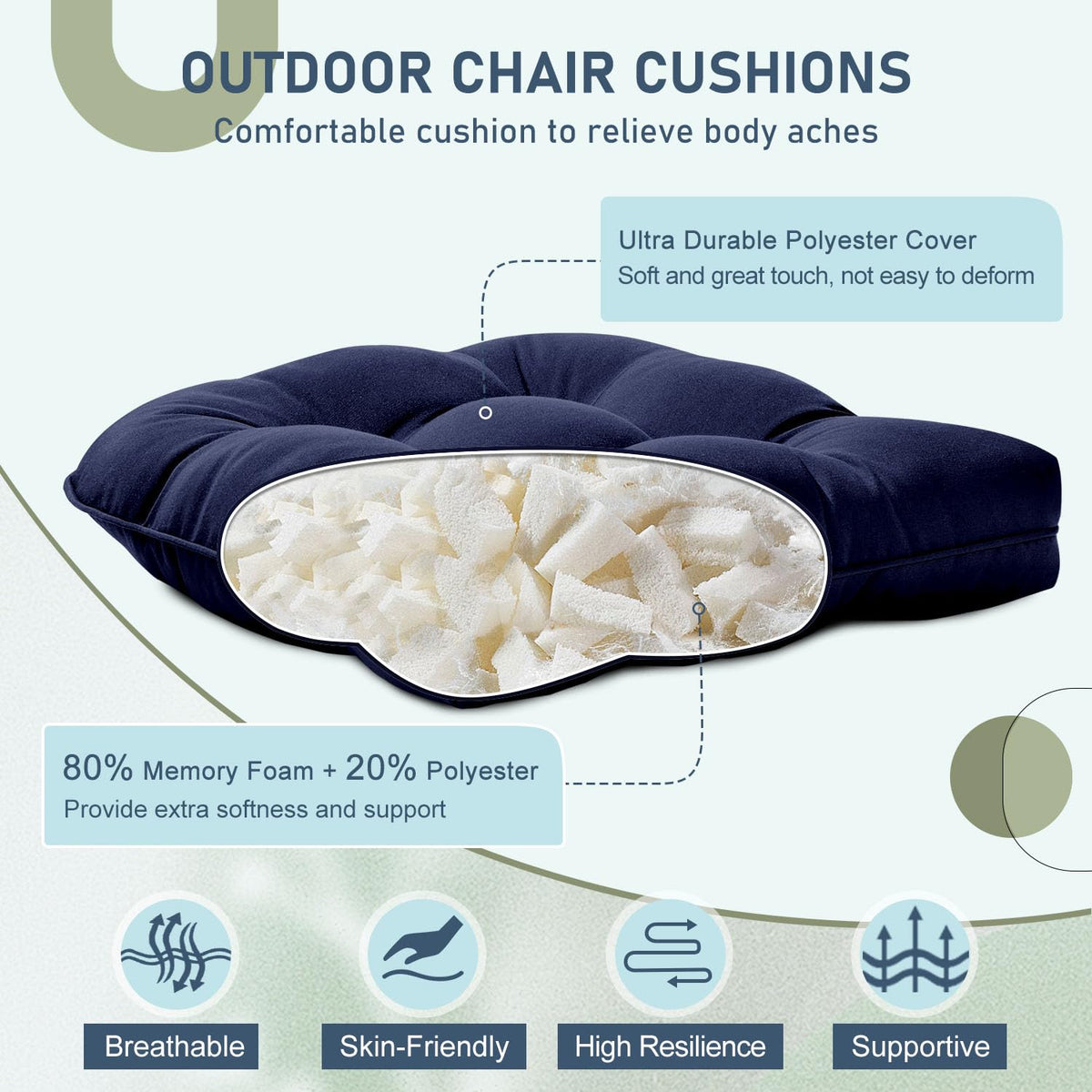 Downluxe waterproof cushions protect chairs during light rain and spills.