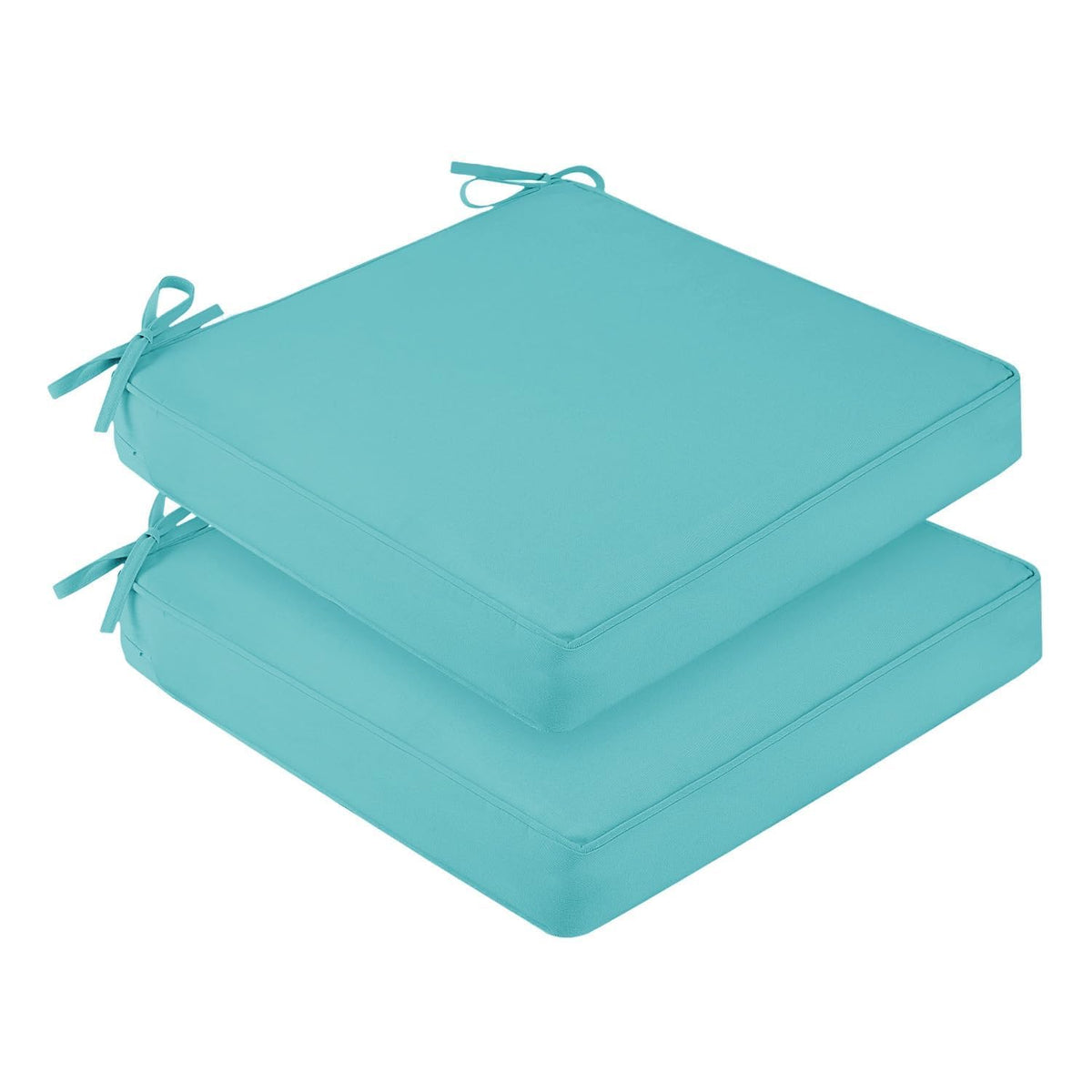 Downluxe waterproof outdoor cushions in teal, 2-pack, 19x19x3 inches for patio comfort.