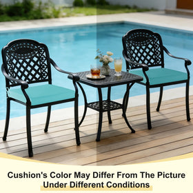 Downluxe teal cushions in packaging box, four-pack ready for outdoor use.