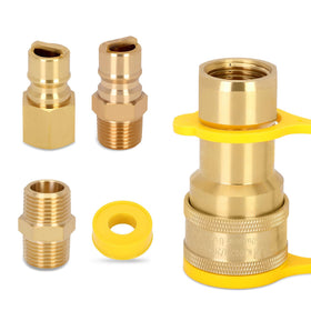 Dozont half-inch gas quick connect fittings show durable brass construction for reliable outdoor use