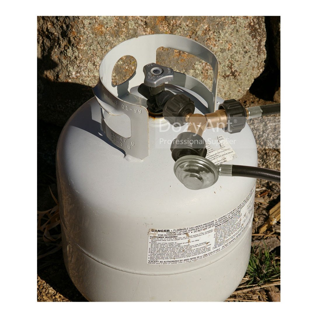 DOZYANT easy-install on 20lb propane tank for two appliances.