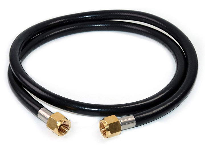 DOZYANT 5 ft propane hose extension shown in an RV setup for flexible tank placement