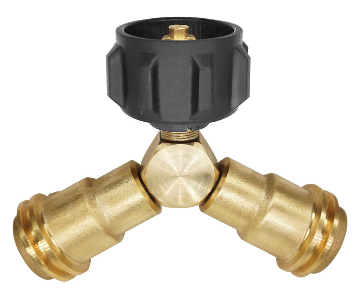 DOZYANT propane splitter 2-way tee connects two appliances from one tank.