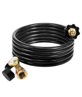 DPB 12 ft propane extension hose with gauge shows gas level for easy monitoring.