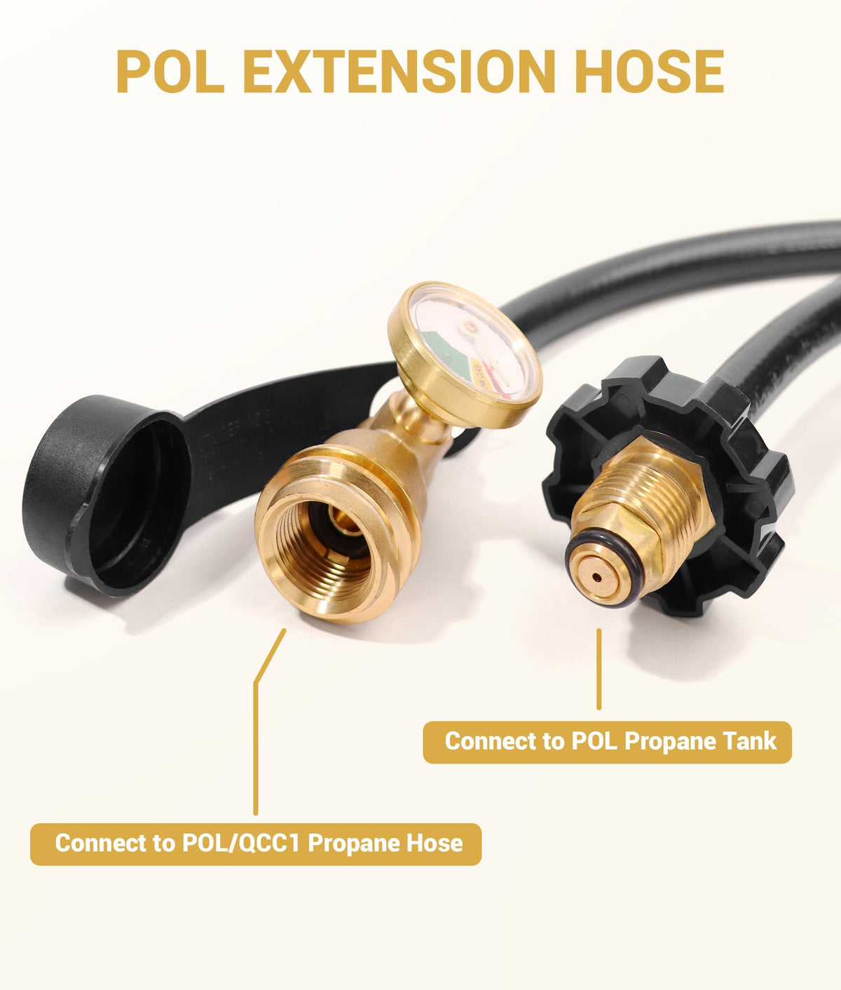 DPB bright gauge display on propane hose for quick fuel status checks.