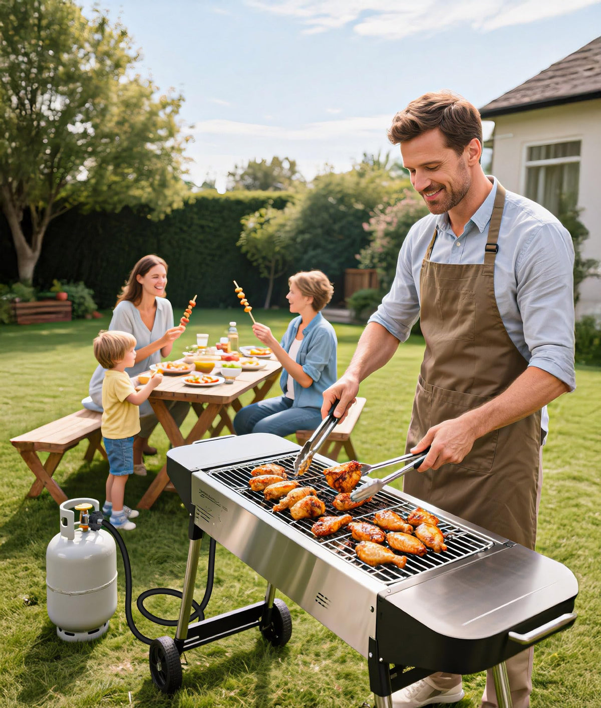 DPB outdoor use scenario with grill or camping setup and visible gauge.