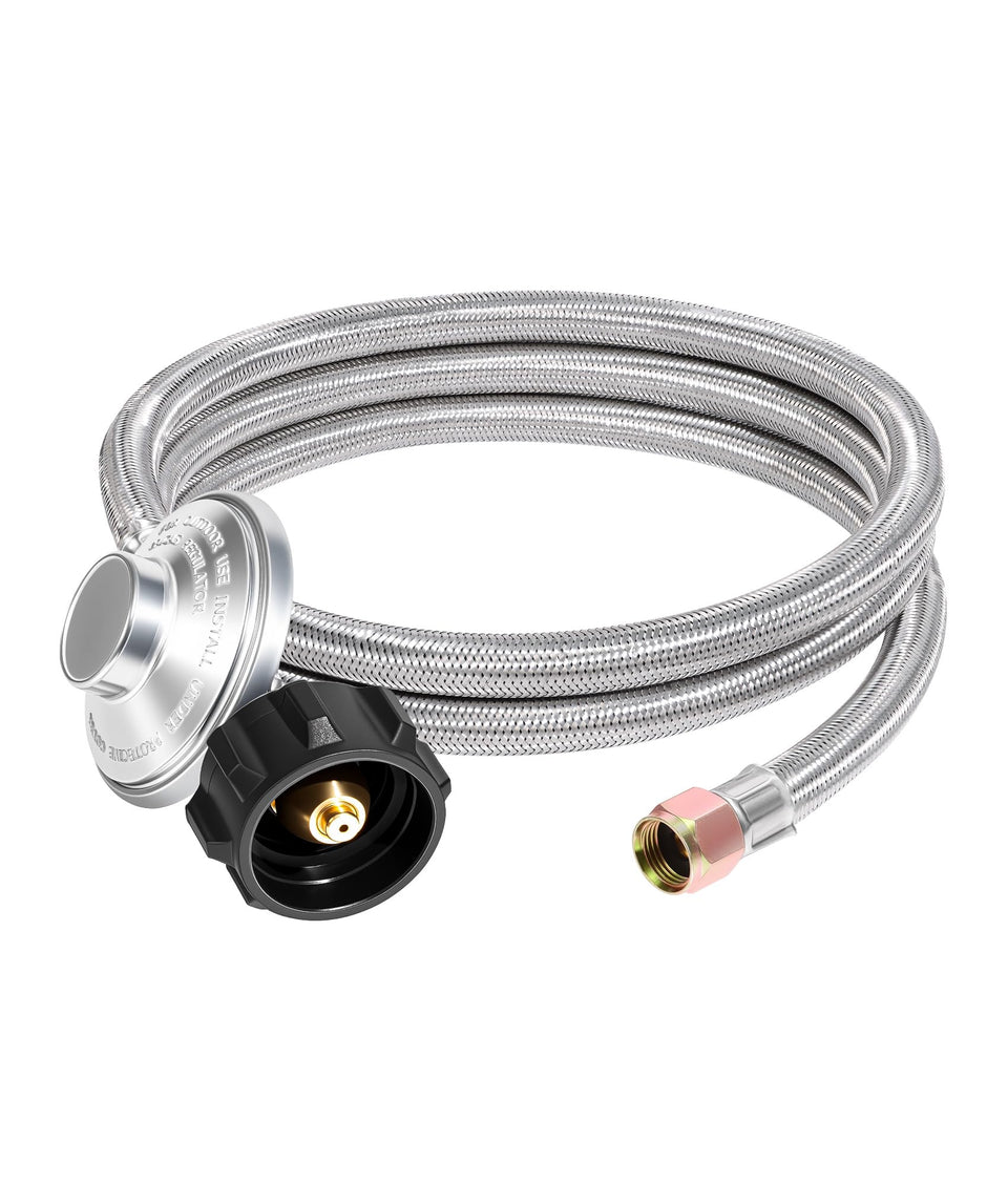 DPB propane hose 6ft with regulator for safe outdoor grilling setups.