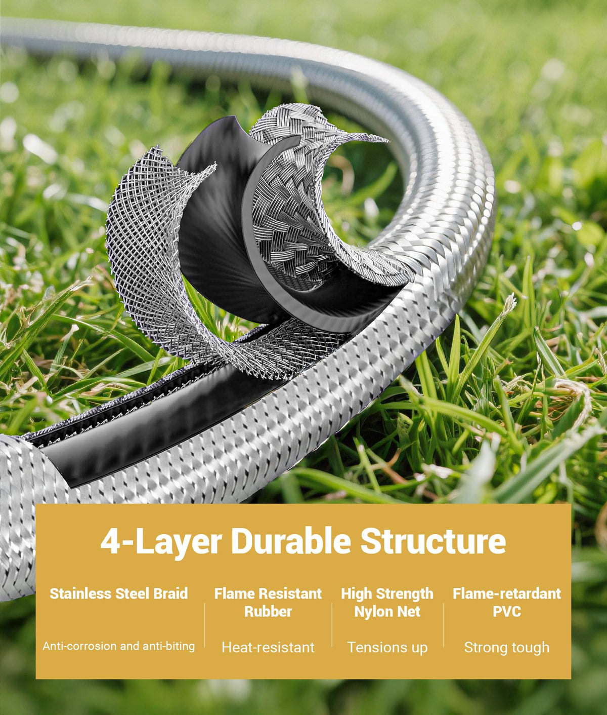 DPB weather-resistant stainless-steel braid adds outdoor durability.