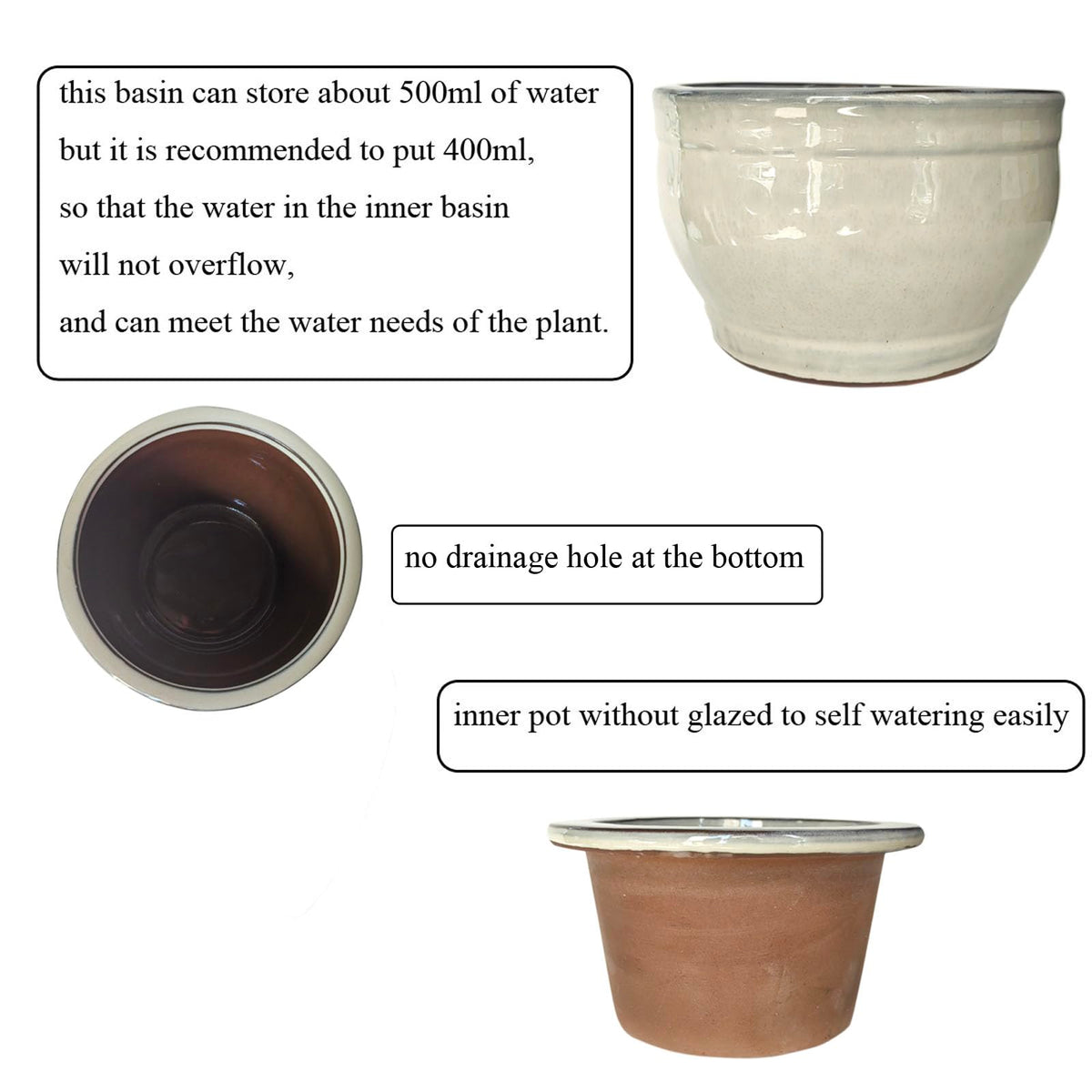 Six-inch round white Dphagesy pot ideal for desks and windowsills
