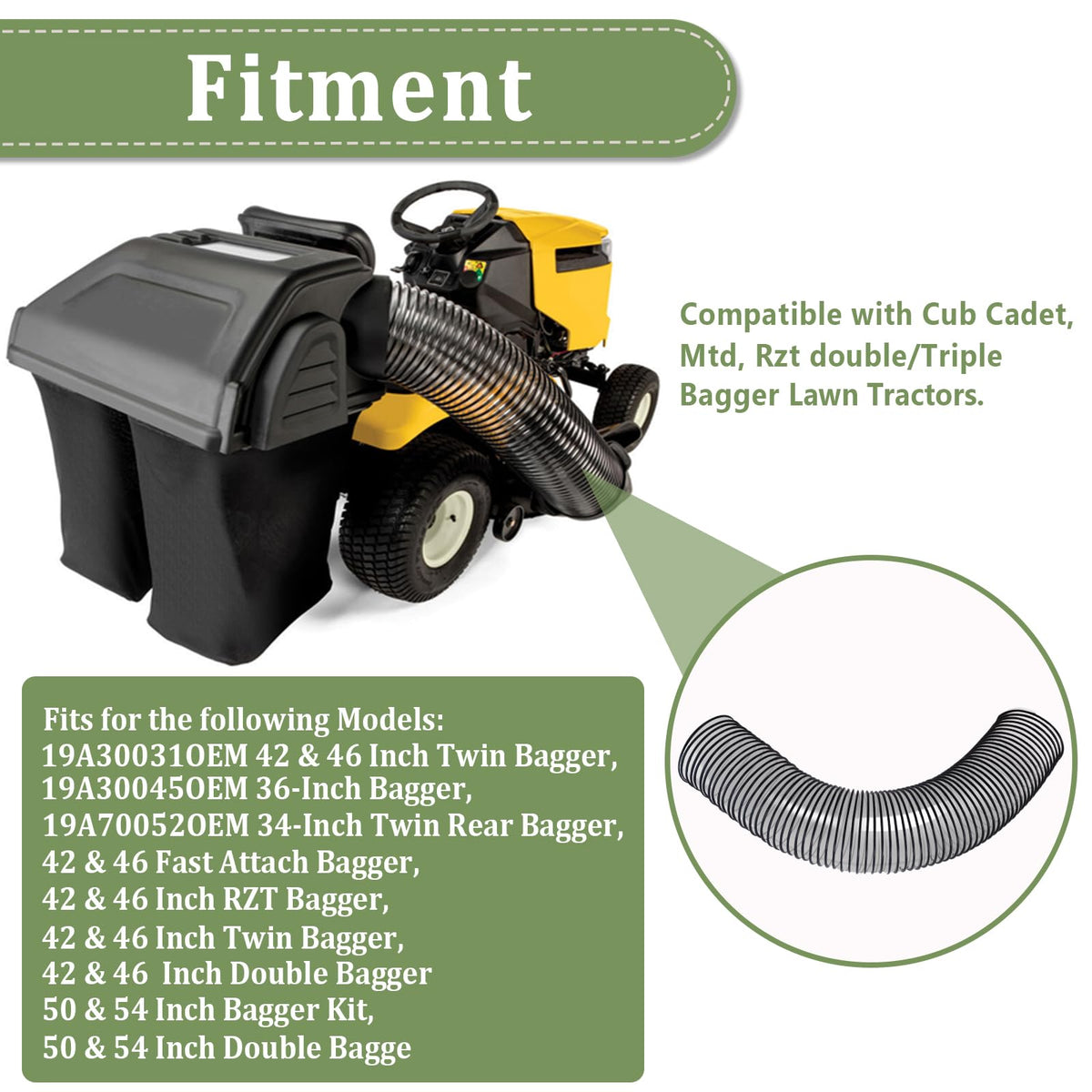 Dpwrrot Bagger Flex Hose compatible with 42 and 46 inch twin baggers.