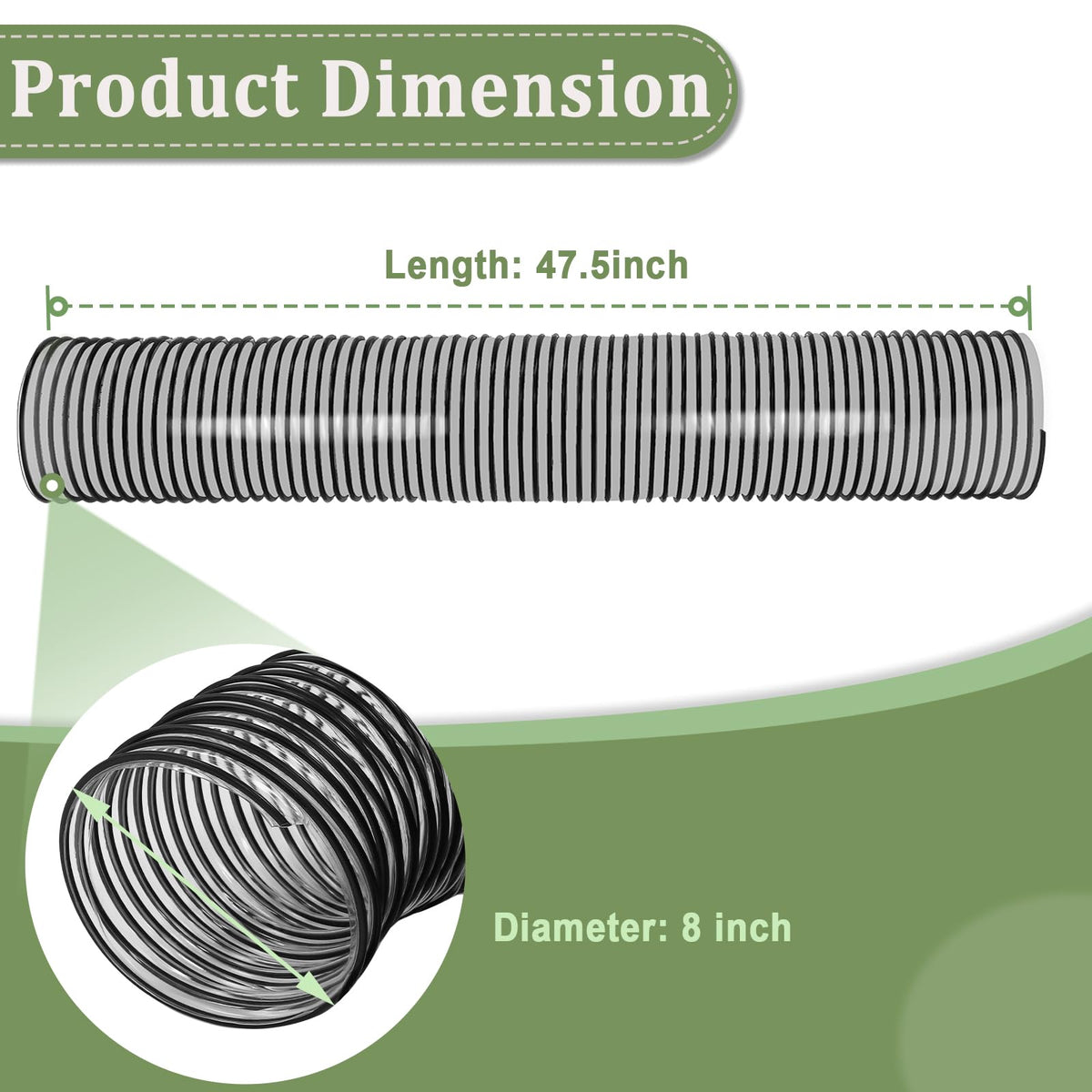 Dpwrrot Bagger Flex Hose extended to 47.5 inches for flexible installation.