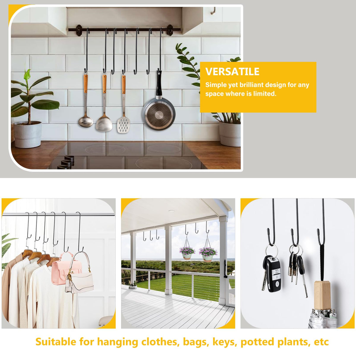 Dpyrrhic multipurpose S hook for tools, plants, and storage.