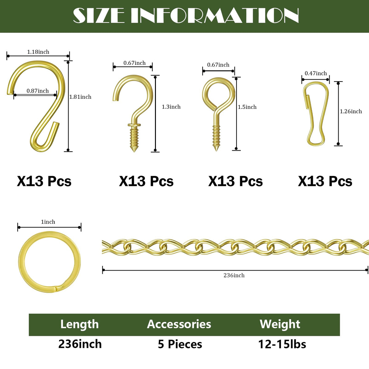 Dpyrrhic chain with hooks and clips enables customizable hanging setups for multiple items.