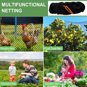 DQS 2.4-inch mesh garden netting shields vegetables and berries.