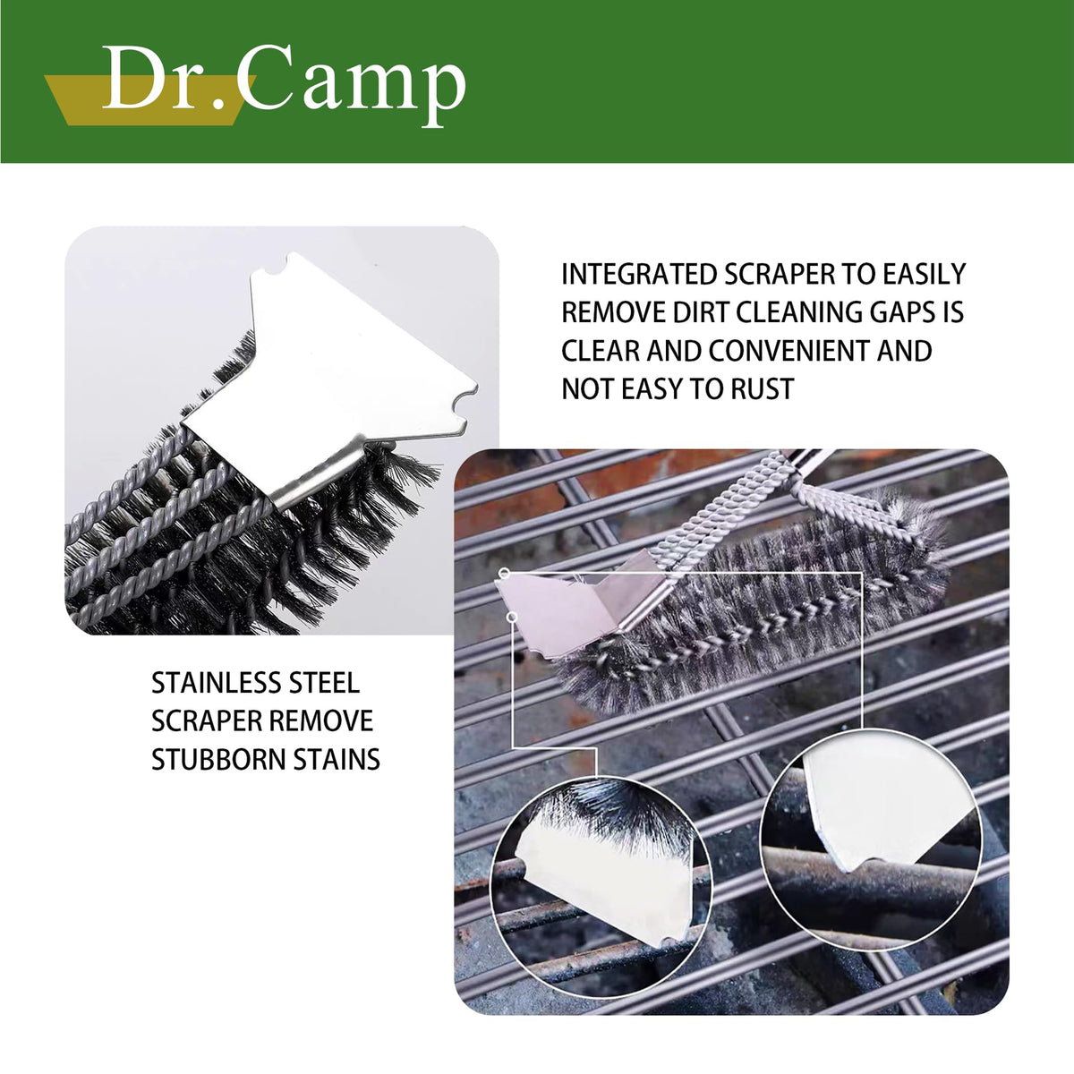 Dr.Camp lightweight and portable grill brushes for easy storage and travel