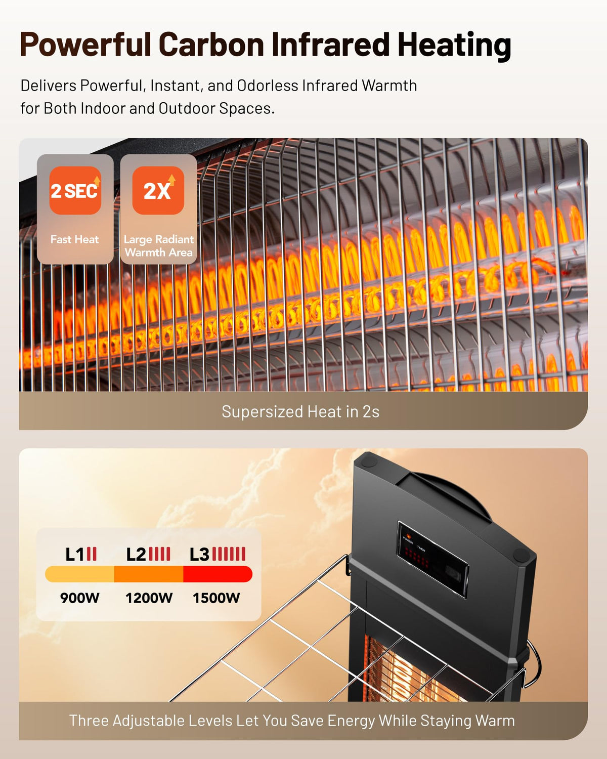 DR. INFRARED HEATER DR-298 indoor and outdoor versatile design for various spaces
