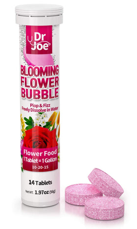Dr. Joe Blooming Flower Bubble tablets dissolving in water for easy feeding.