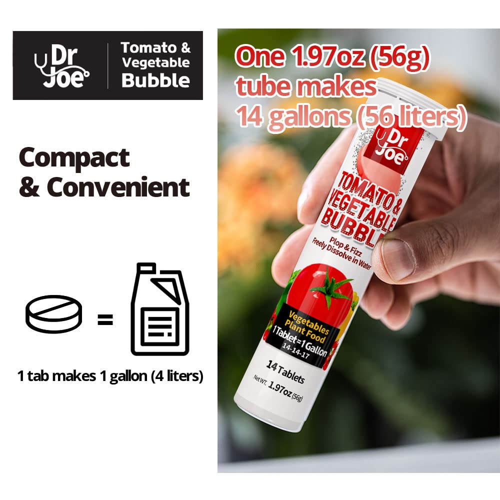 Dr. Joe Tomato & Vegetable tablets dissolving in water for even nutrient distribution.
