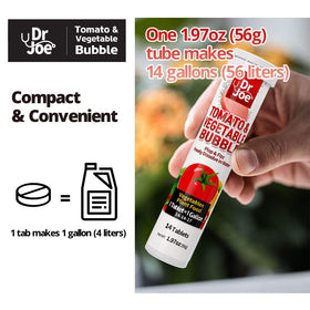 Dr. Joe Tomato & Vegetable tablets dissolving in water for even nutrient distribution.
