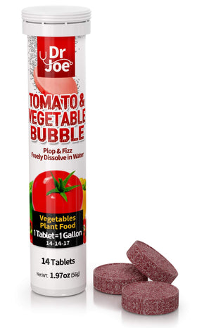 Dr. Joe Tomato & Vegetable Bubble bottle for easy, ready-to-use plant feeding.