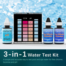 Dr.Tim.Wang chlorine and bromine bottles beside color chart for accuracy.