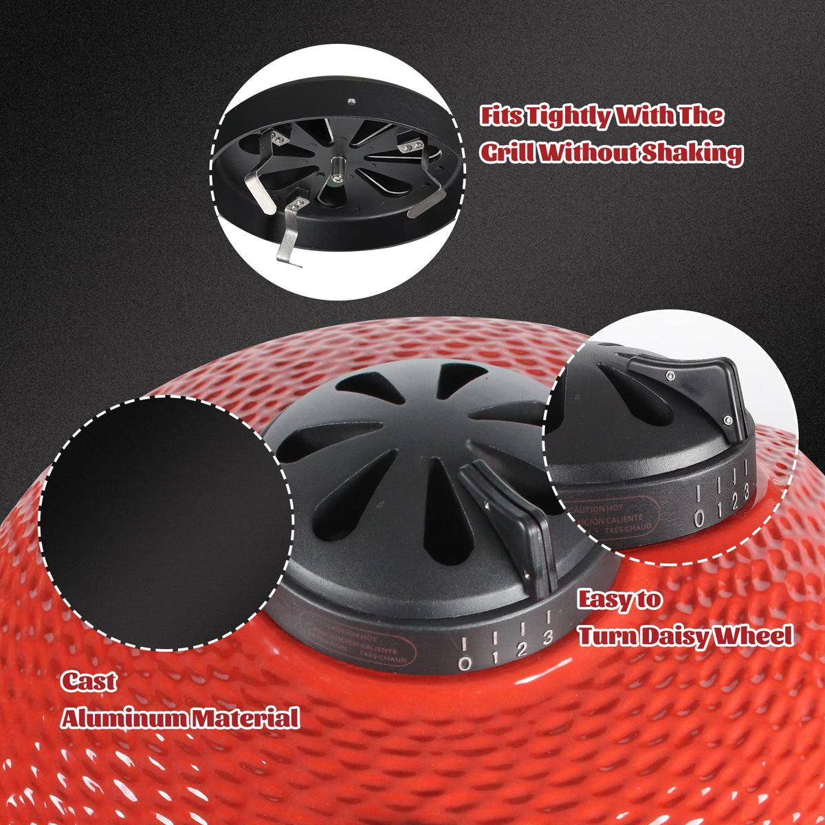 Dracarys aluminum top vent designed to prevent tar buildup at the interface.