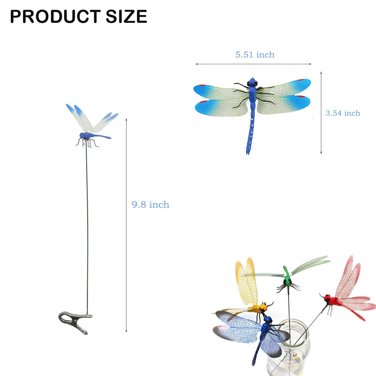 Draduo pole clips hold dragonflies along garden posts for year-round charm
