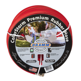 Dramm ColorStorm premium rubber hose in red, 50 ft, flexible and durable for daily watering.