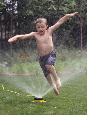 Dramm ColorStorm Turret Sprinkler large circle pattern covers wide areas.