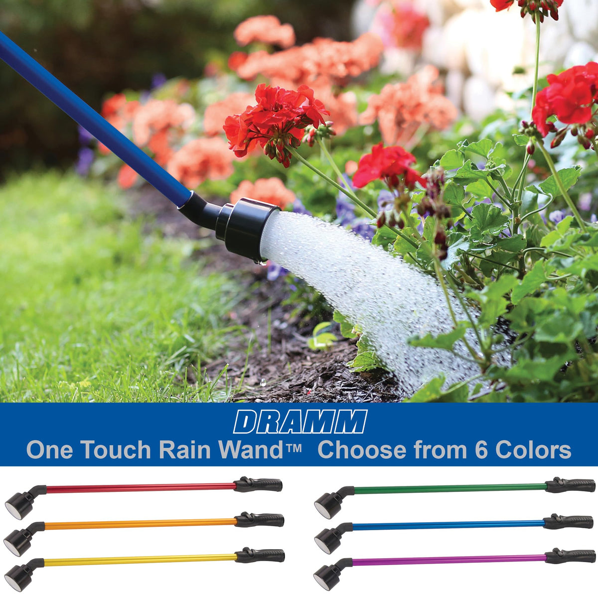 Dramm One Touch Rain Wand aluminum construction for lightweight durability.