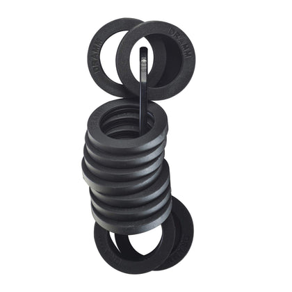 Dramm rubber replacement washers for leak-free garden hose connections on standard 3/4-inch fittings
