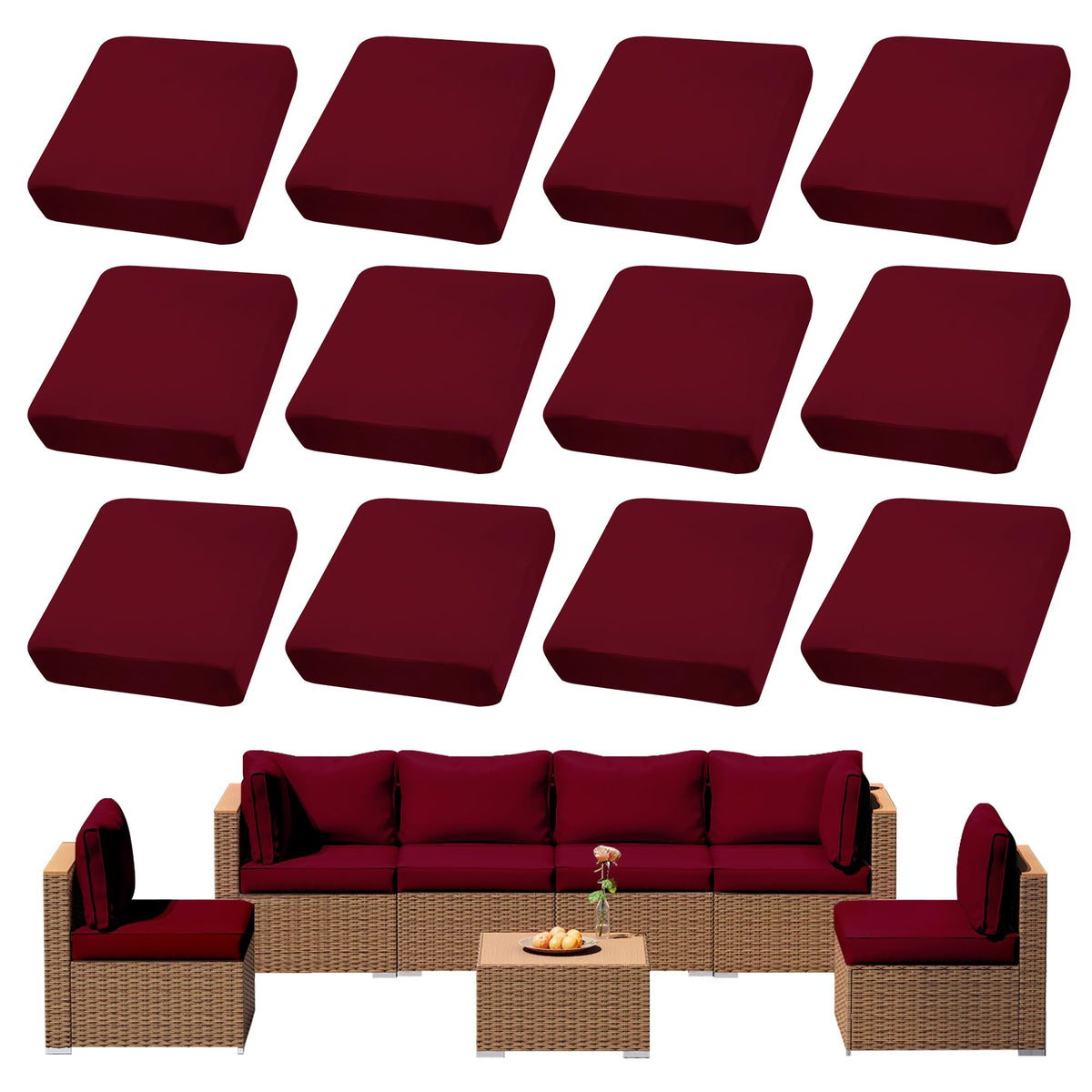DREAHOTEXTIL 12Pcs outdoor cushion cover stretched for a snug fit on claret cushions