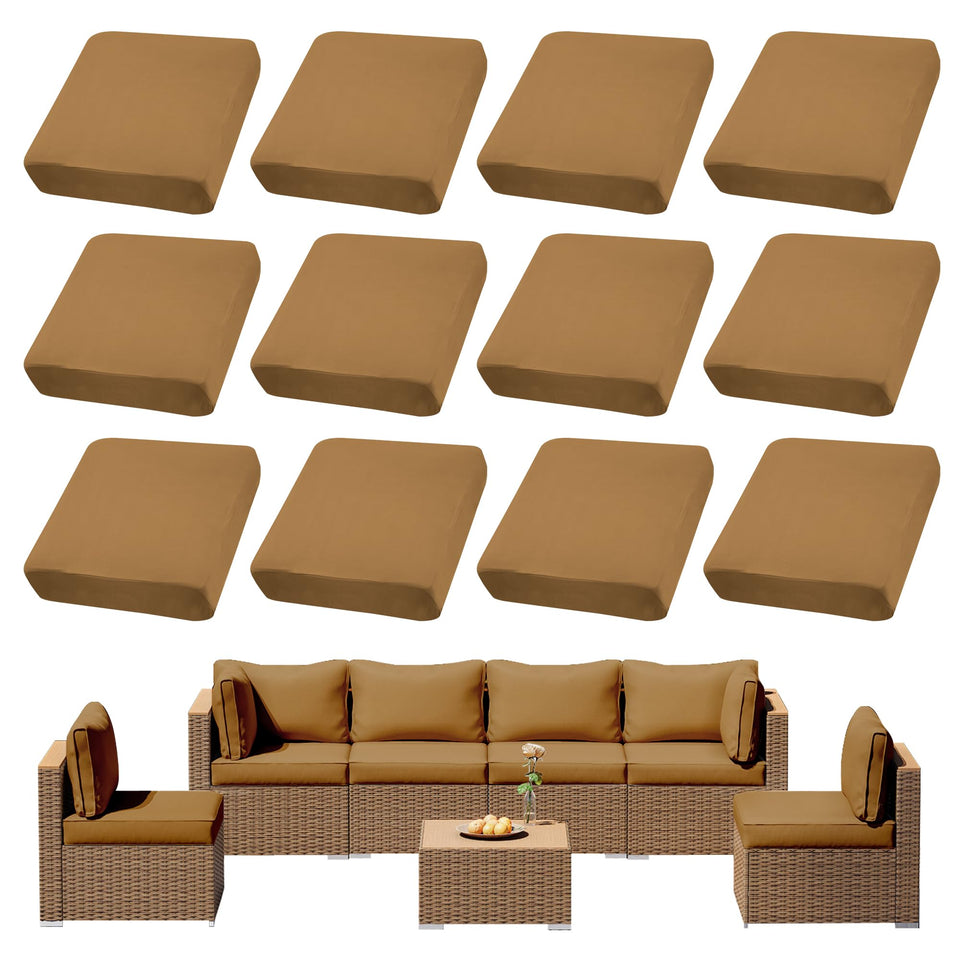 DREAHOTEXTIL camel outdoor cushion cover with stretch fit for standard cushions, wrinkle-free look