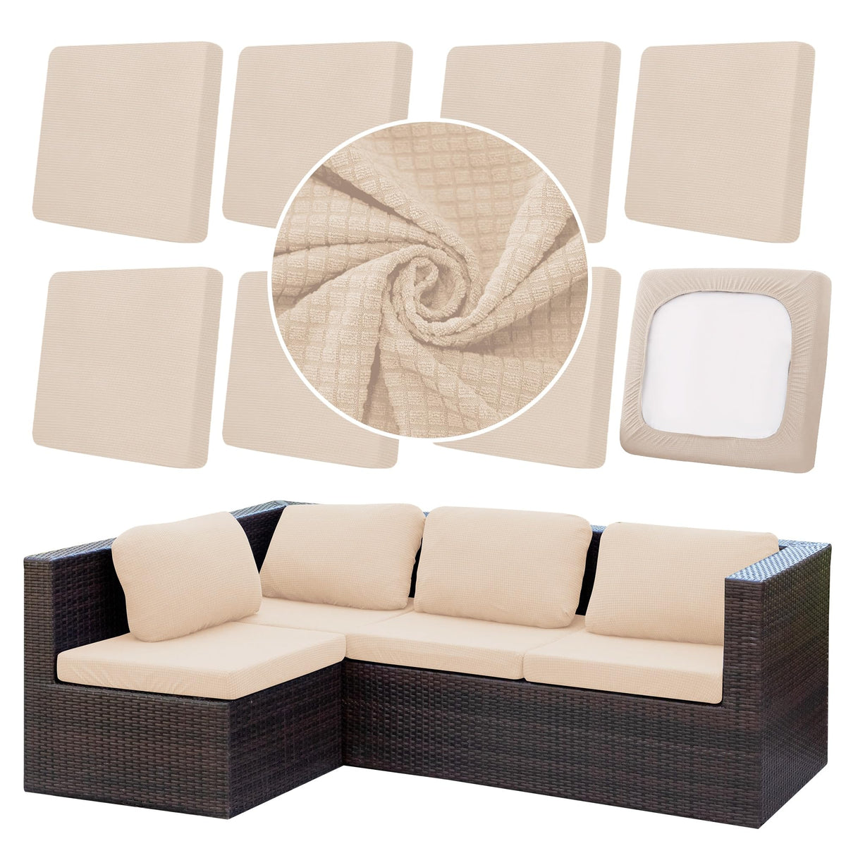 DREAHOTEXTIL outdoor cushion cover in beige protecting cushions while refreshes patio seating