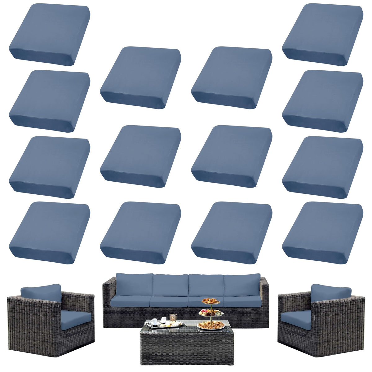 DREAHOTEXTIL outdoor cushion covers with elastic fit for a snug, wrinkle-free look on patio cushions.