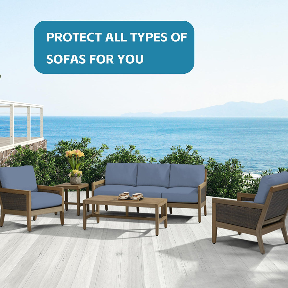 DREAHOTEXTIL weatherproof cushion covers protect against sun and spills for outdoor furniture.