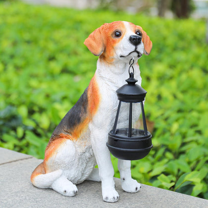 DREAM GARDEN garden dog statue with solar light offers gentle night illumination.